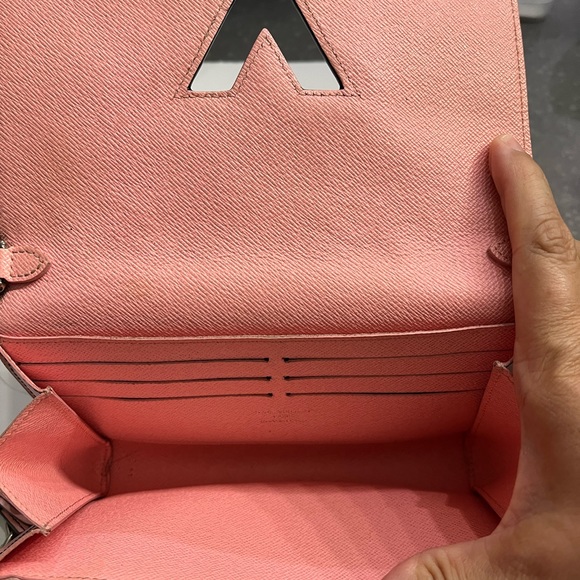 Pink Epi leather chain flower print twist wallet on chain silver hardware - Picture 3 of 16